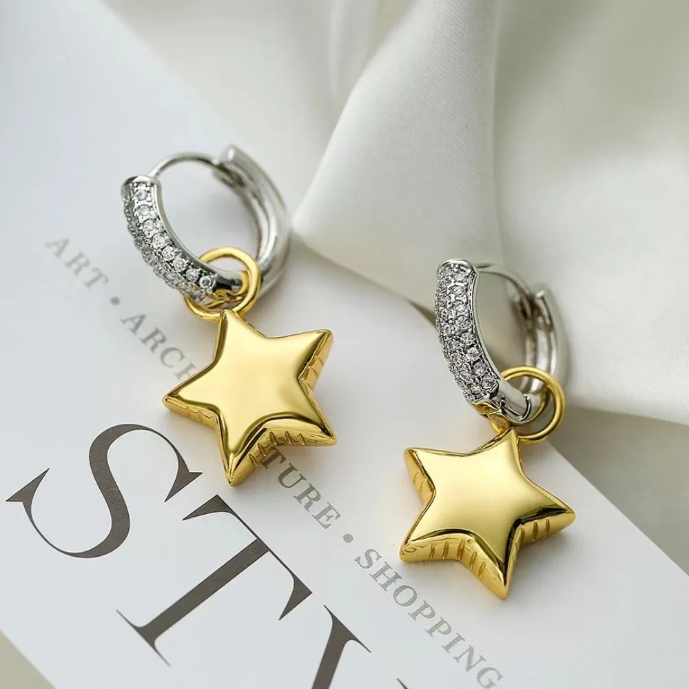 Asymmetric earrings. Different Design Jewelry Love Pendant Fashion Star Earrings Sparkling Zircon Personalized Jewelry