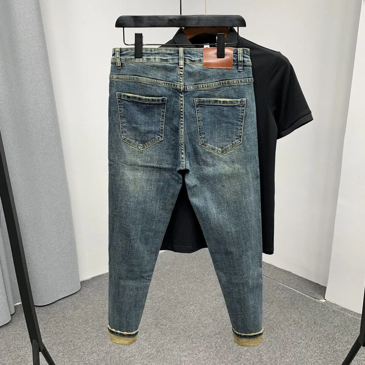 Jeans en denim slim bleu vintage pour hommes, pantalons classiques décontractés, vêtements de créateurs de luxe, haute qualité, printemps et automne