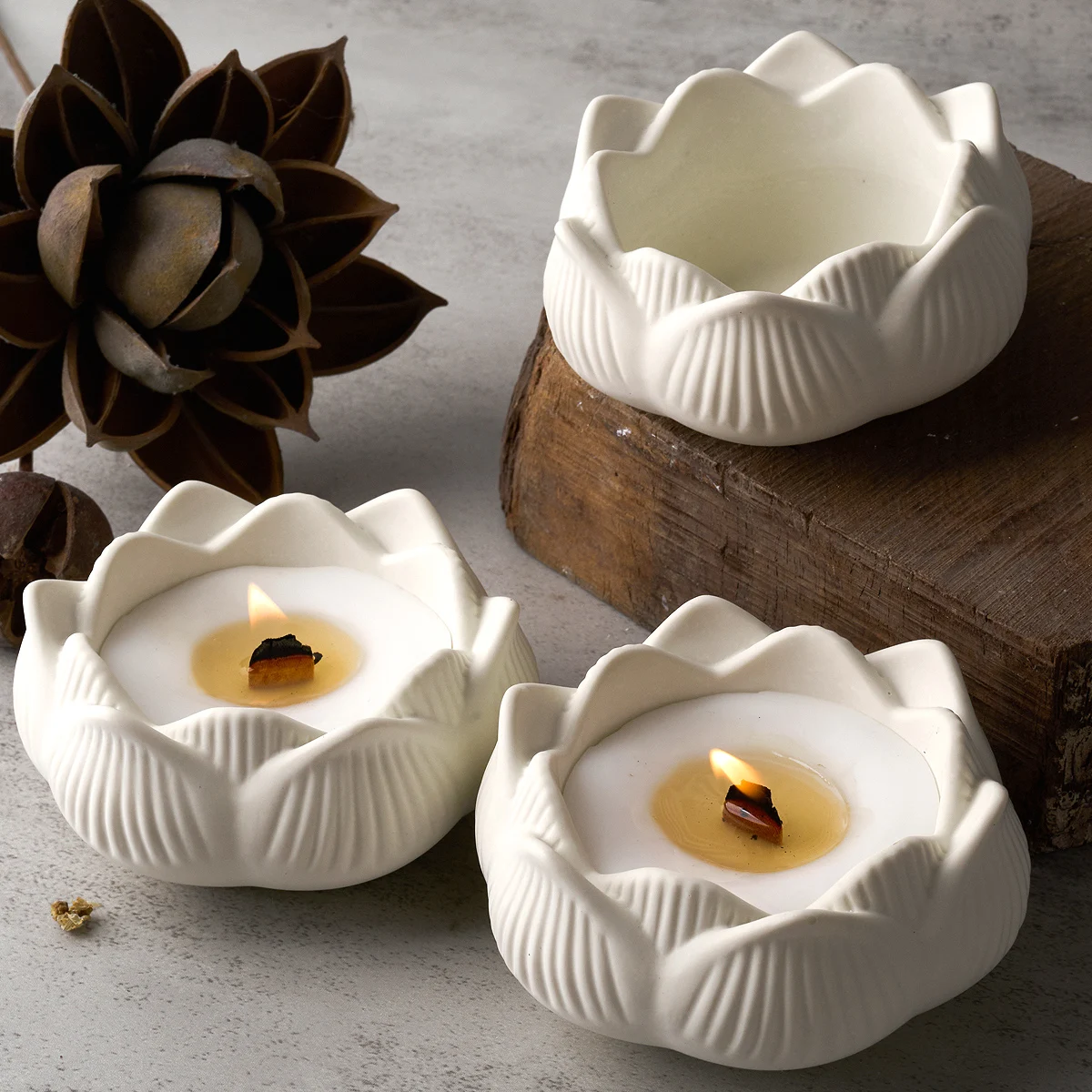 Lotus Shape Candle Holder Plaster Mold for Crafting