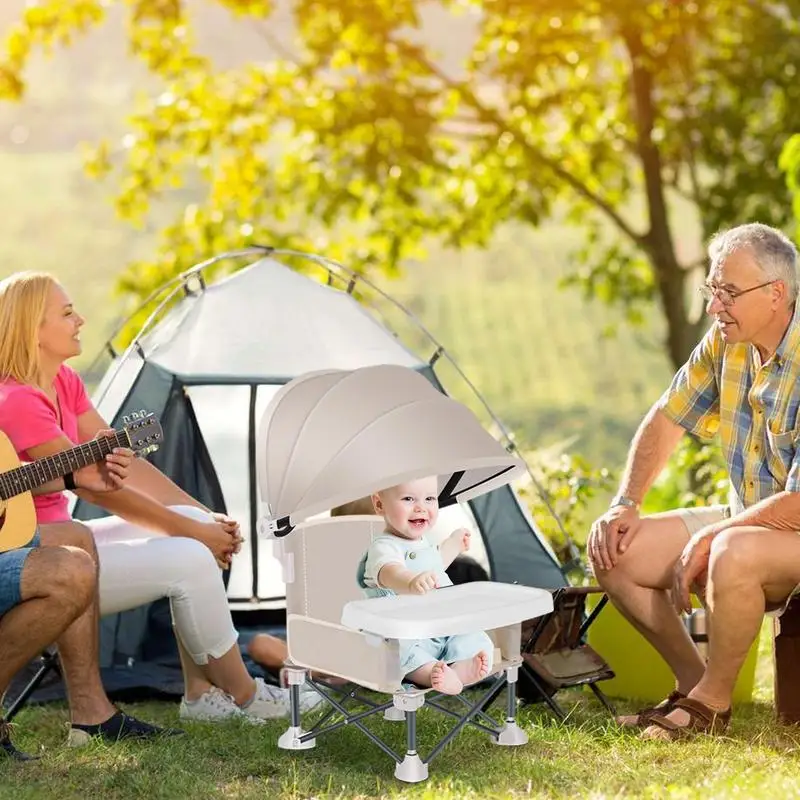 Baby Foldable Dining Chair With Plate Seat Belt Foldable Children Beach Chair Camping Travel Comfortable Feeding Seat Baby Chair