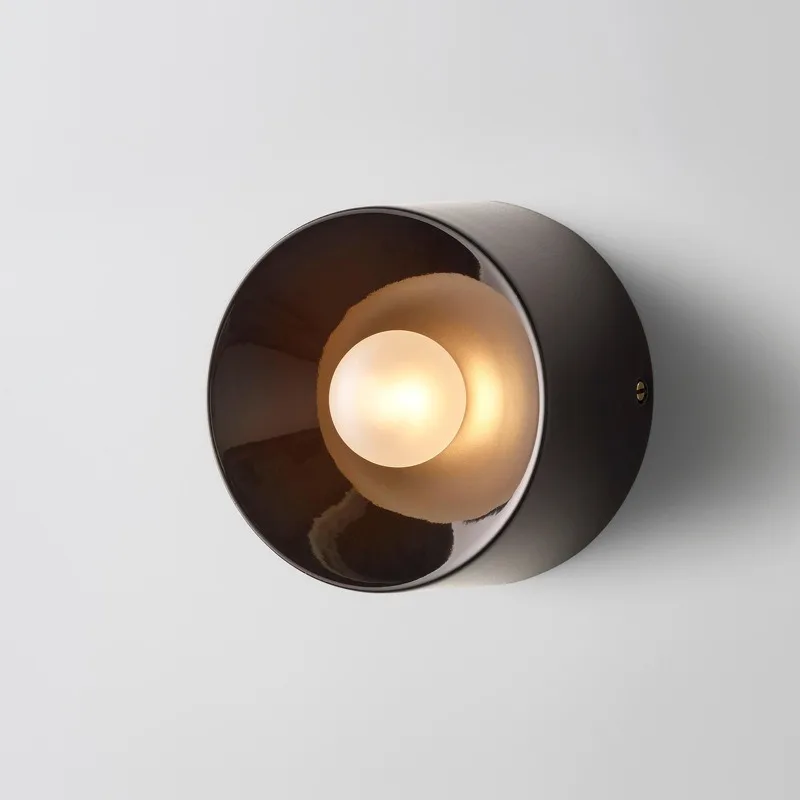 

Modern Minimalist Led Wall Lamp Bauhaus Round Metal Grill Dark Color Wall Sconce Lights Living Room Dining Room Bedroom Lighting