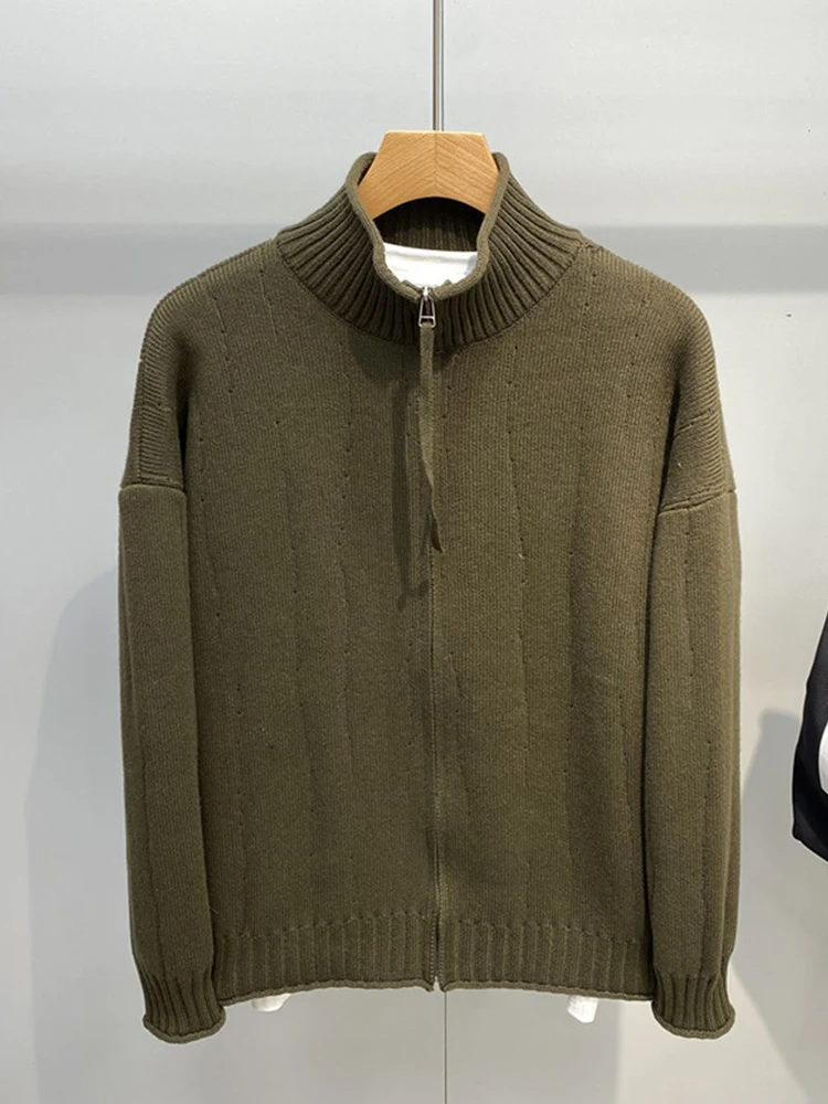 

Men's American Retro Zipper Knitted Sweater Loose Fit Stand Collar Knitwear Faionable Casual Long Sve Winter Coat