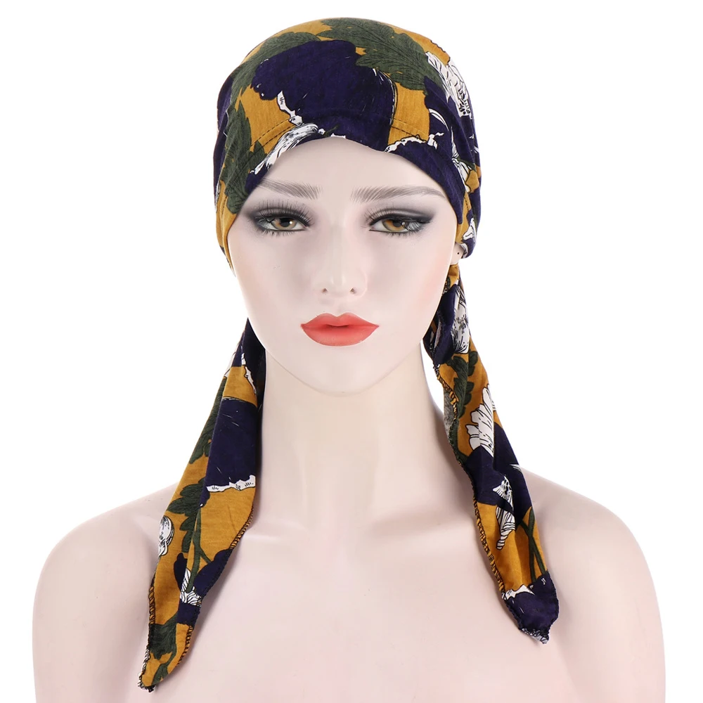 

Women Muslim Pre-Tied Printed Hijab Turban Chemo Cap Beanies Inner Hat Underscarf Bandana Strech Hair Loss Headband Headwrap