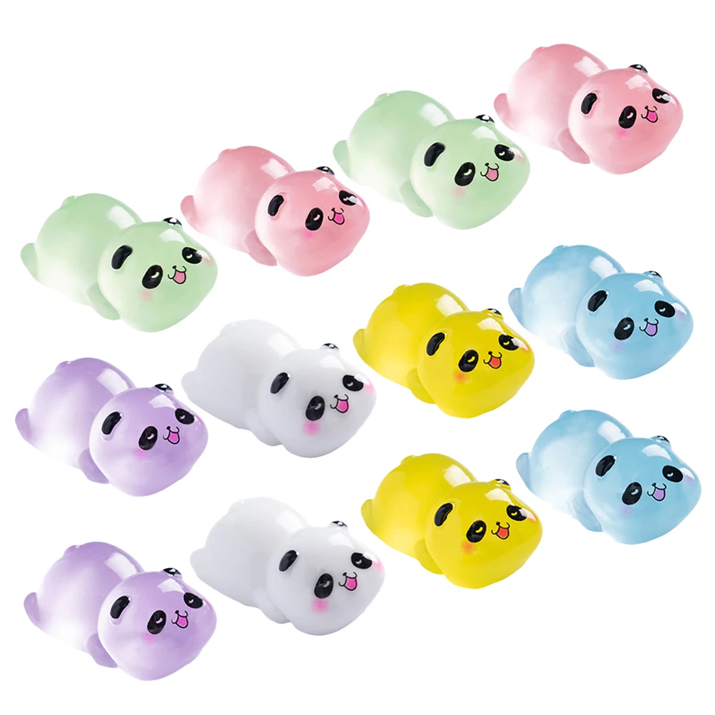 

12 pcs Cartoon Glow in the Dark Resin Panda Figurines Mini Animal Statues Desktop Garden Decor Landscape Figures Bookshelf