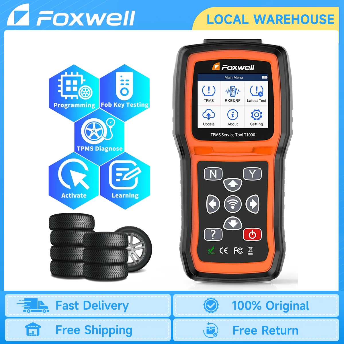 Foxwell T1000 TPMS Activation Programming Tool TPMS Sensor Check RF Key FOB Tire Pressure Monitoring System Auto Tester Detector