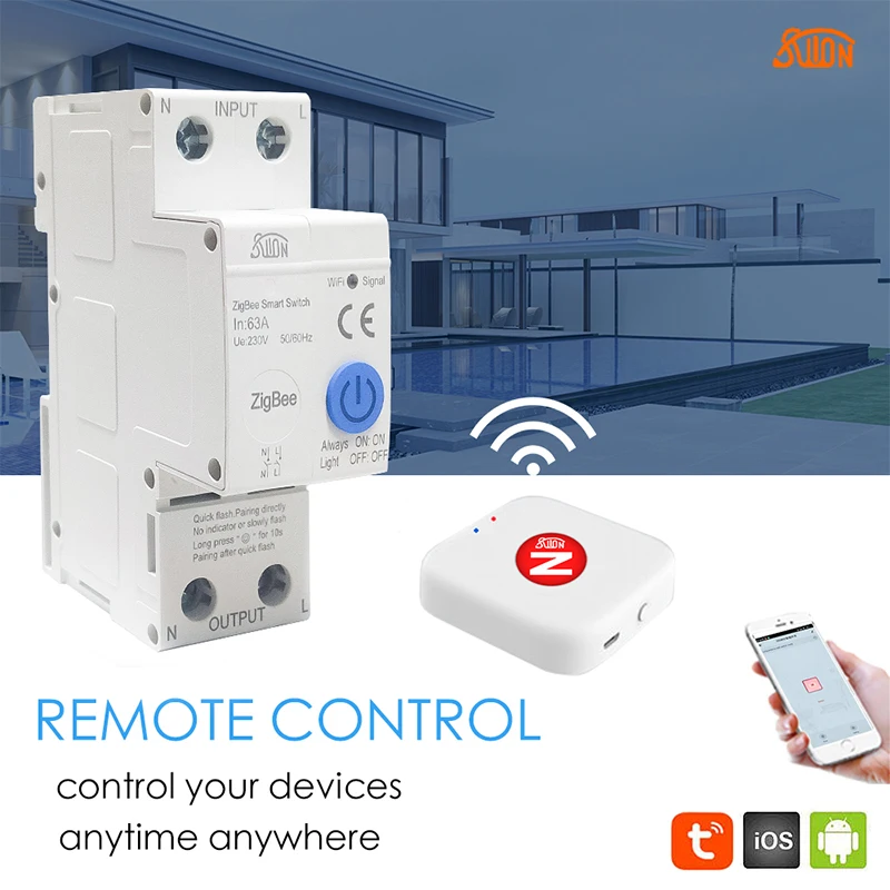 

ZigBee Din Rail Circuit Breaker Smart Timer Switch Relay Remote Control By Tuya With Smart Home Voice Alexa Google Home 2P