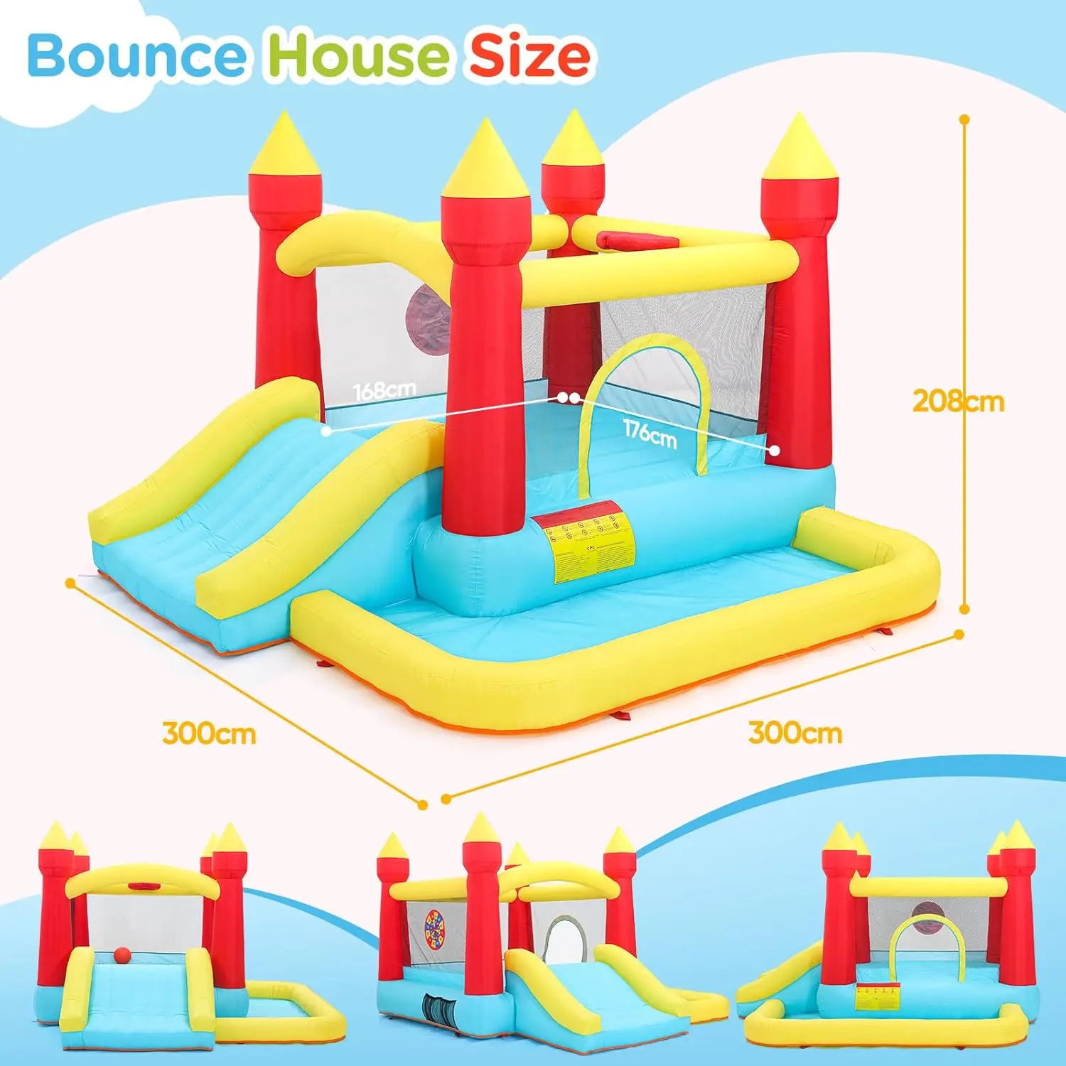 Inflatable Bounce House, Bouncy House with Blower, Bouncy Castle with Slide, Ball Pit, Jump House for Indoor Outdoor Backyard Pa