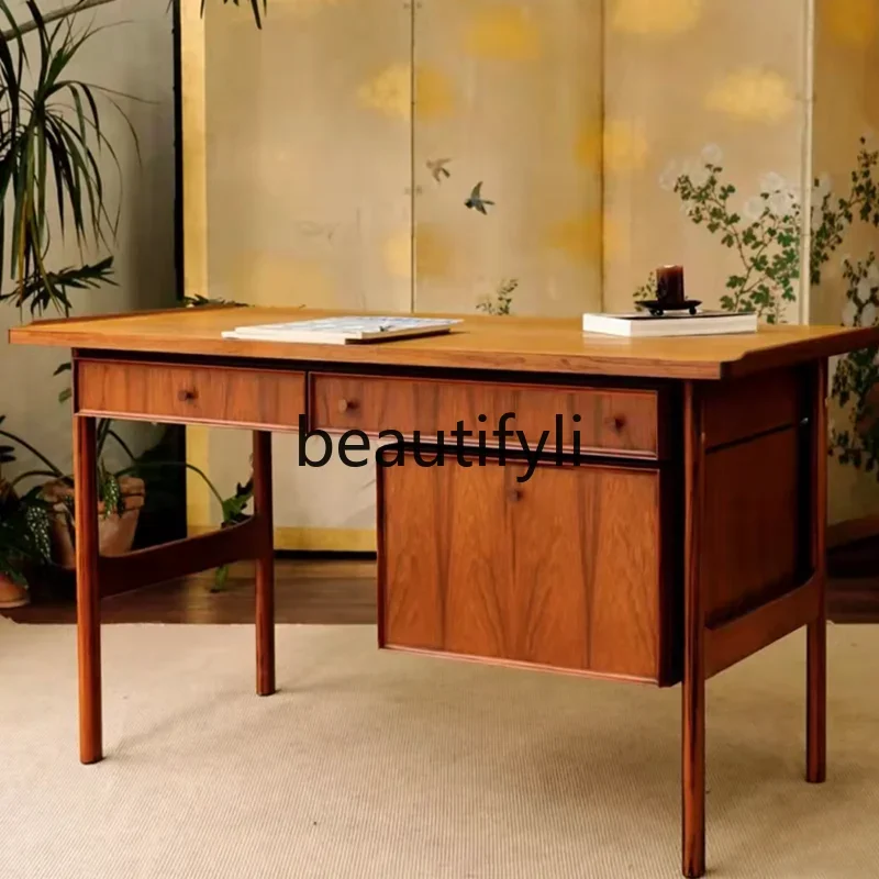 

zq1Medieval solid wood desk writing desk retro style Nordic simple teak customization
