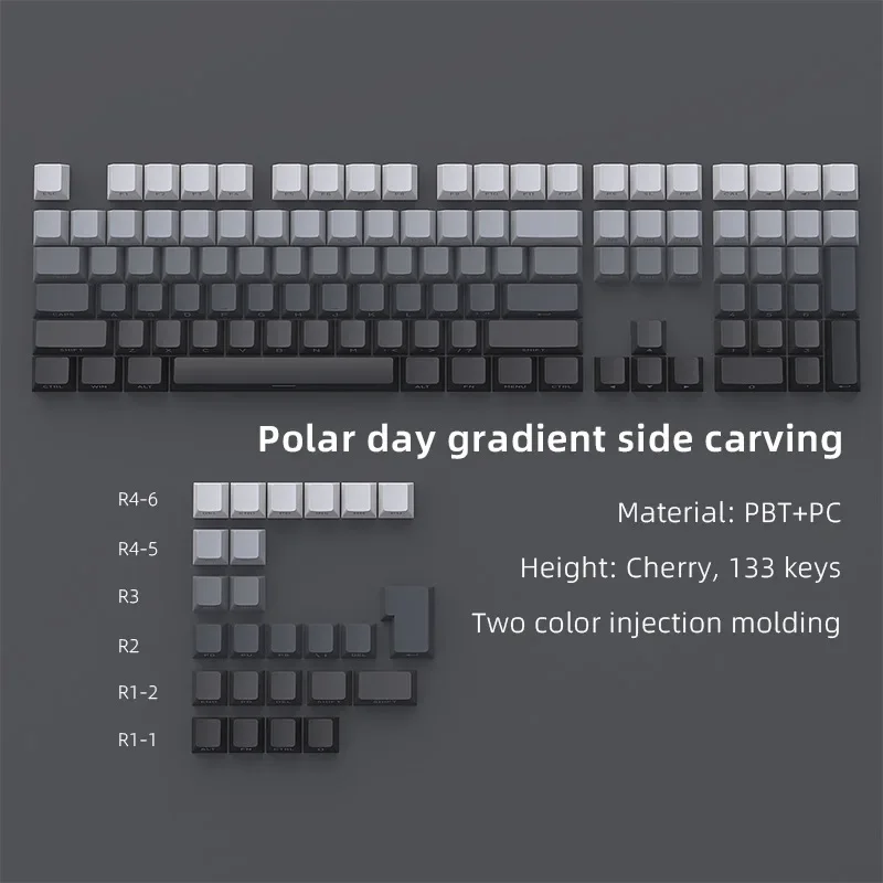 polar Day side Engraved keycaps full set of 133 key PBT two-color injection molding customized original factory height keycaps