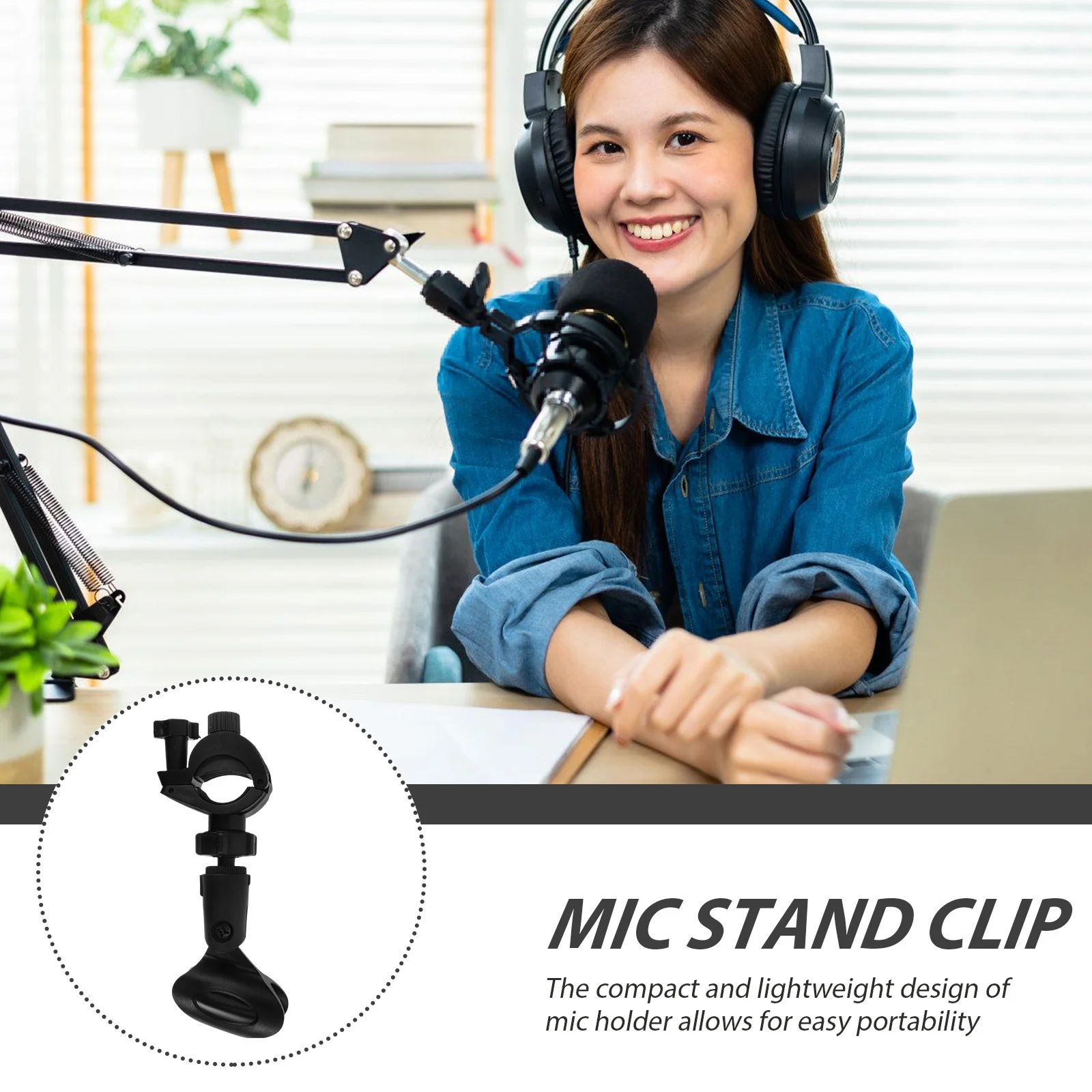 

Sturdy Plastic Microphone Clip Mic Holder Adjustable for Live Streaming Recording Public Speaking Universal Compatibility