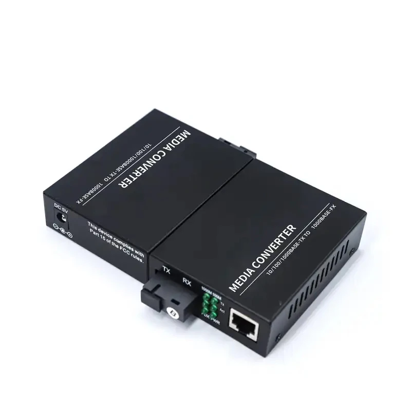 Gigabit Fiber Optical Media Converter 10/100/1000M 1 Fiber 1 RJ45 20KM SC single mode simplex with power adapter