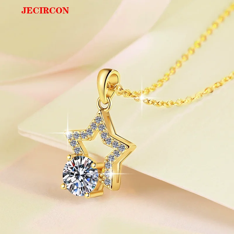 

JECIRCON 1CT Moissanite S925 Sterling Silver Necklace for Women, 18K Gold Geometric Pentagram Pendant Jewelry for Any Occasion