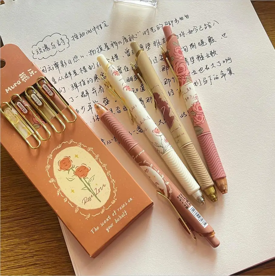 4 pcs/set Rose And Poetry Mechanical Gel Ink Pens School Office Writing Supplies Gift Stationery Prize Prizes Art Deco