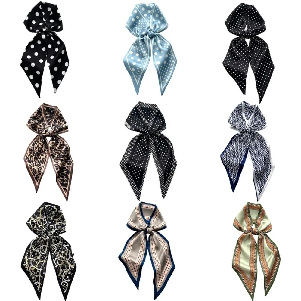 Luxury Polka Dot Print Women Scarf Long Length Silk Feeling Neckerchief Hairband Style Soft Stain Bag Tie Scarf For Women
