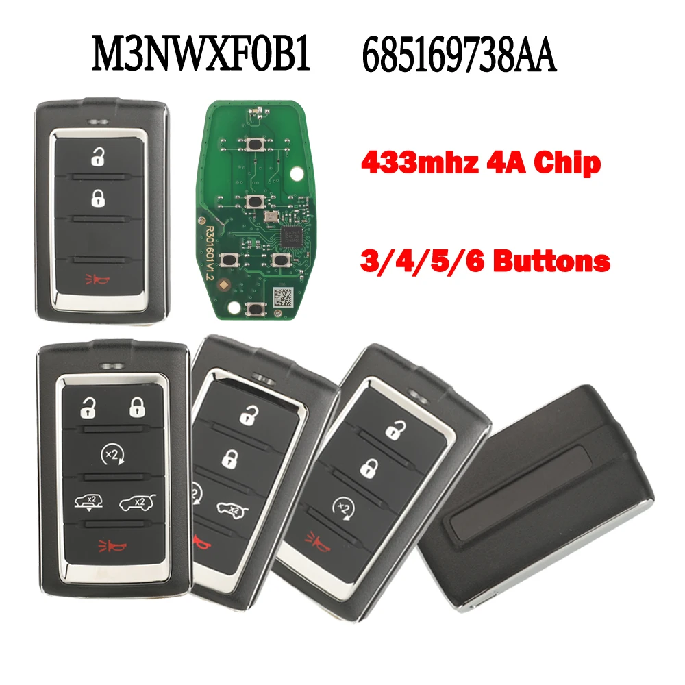 

jingyuqin 3/4/5/6 Buttons 433MHz Remote Car Key 4A Chip For Jeep Grand Wagoneer 2021-2022 Key Fob Control 685169738AA