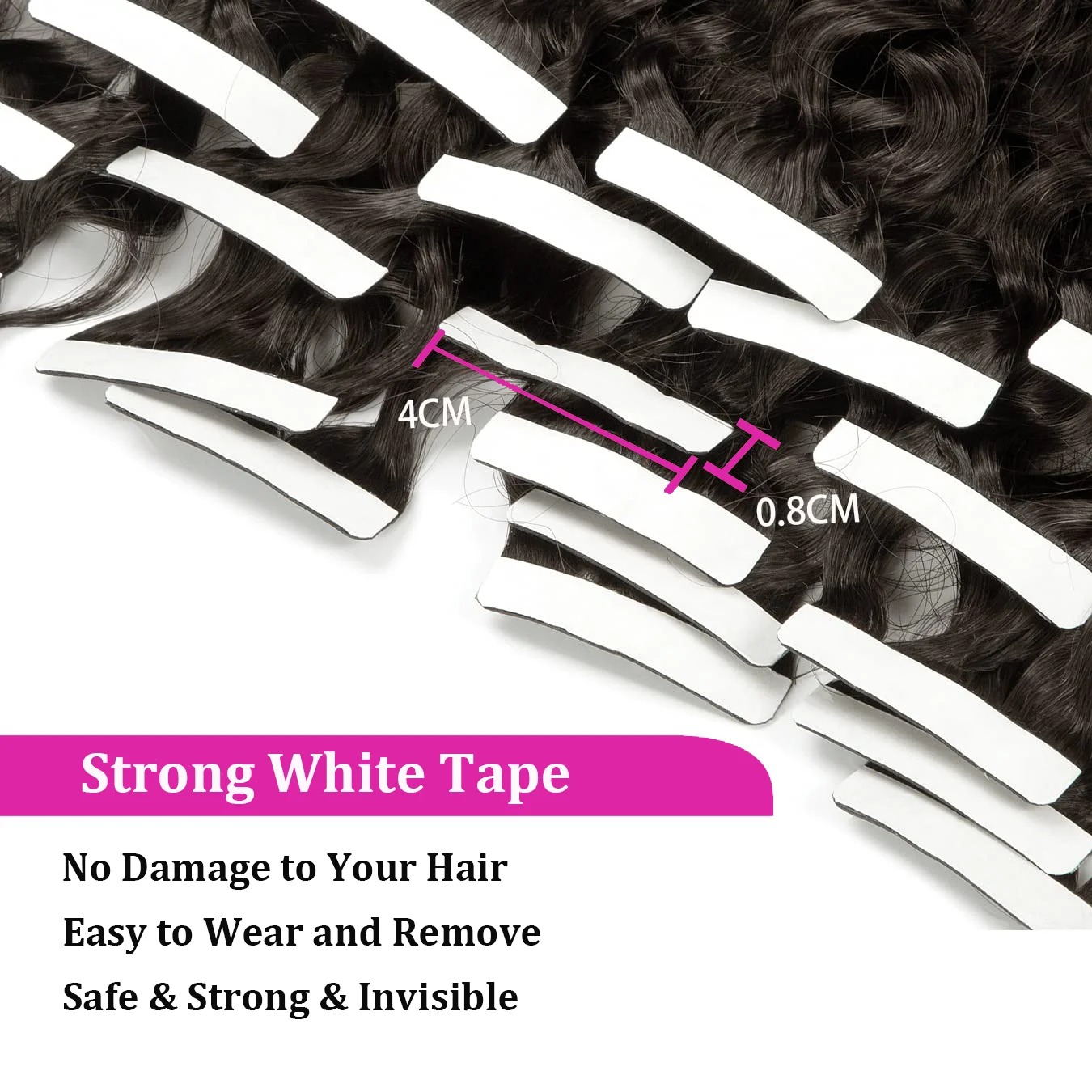 شريط مجعد عميق في وصلات الشعر شعر بشري برازيلي 100% شريط لاصق مموج مائي في وصلات شعر طبيعي أسود للنساء #5