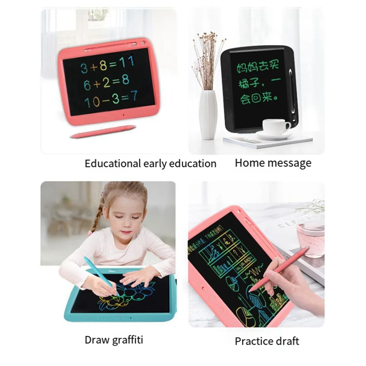 Rechargeable LCD Writing Tablet for Kids, 9 Inch Colorful Doodle Board, Erasable Drawing Tablet Drawing