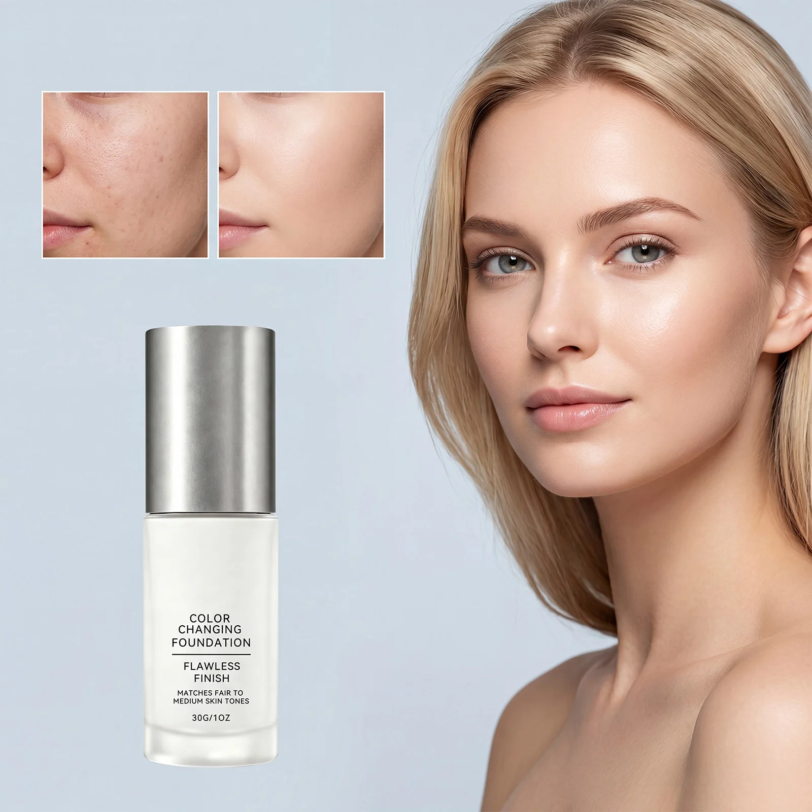 Color Changing Foundation Natural Coverage Moisturizing Lightweight Base Fit Skin Even Tone Anti Oxidation Nude Daily Makeup 30g