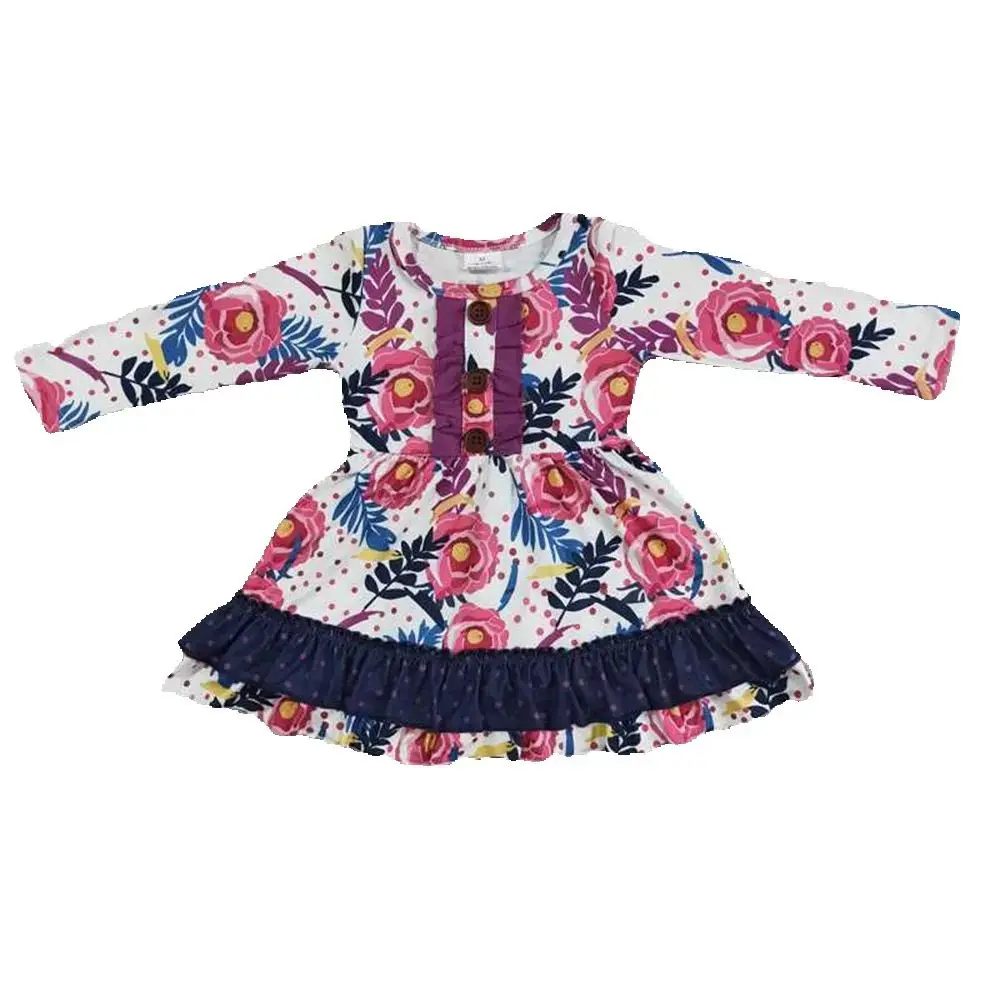 

Baby girls navy floral ruffle knee length dresses