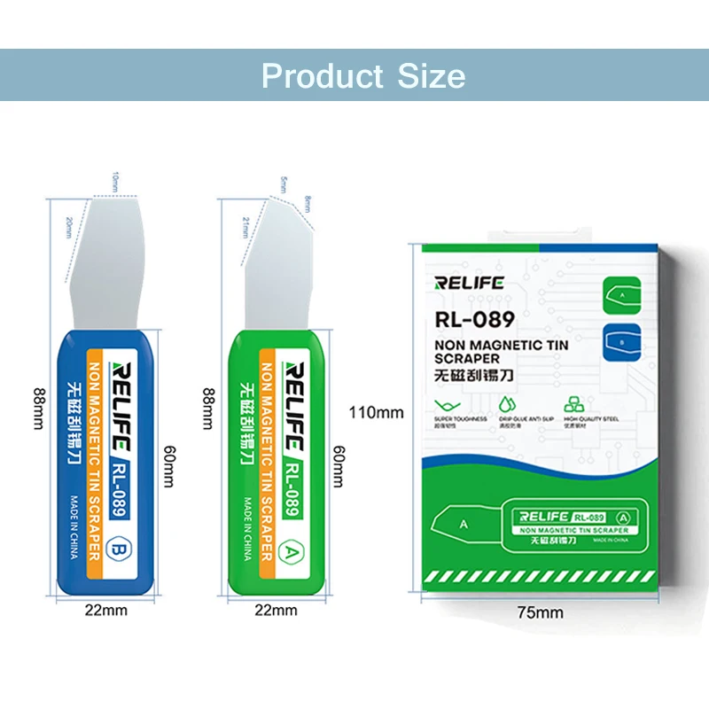 RELIFE RL-089 raschietto per la rimozione della latta Non magnetico scheda principale del telefono cellulare ad alta resistenza IC CPU strumento manuale per raschiare la latta