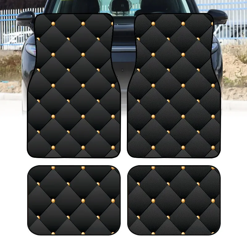 4pcs Diamond Pattern Car Floor Mats | Durable Polyester, Universal Fit For Cars, Trucks, SUVs, Ideal Gift Choice
