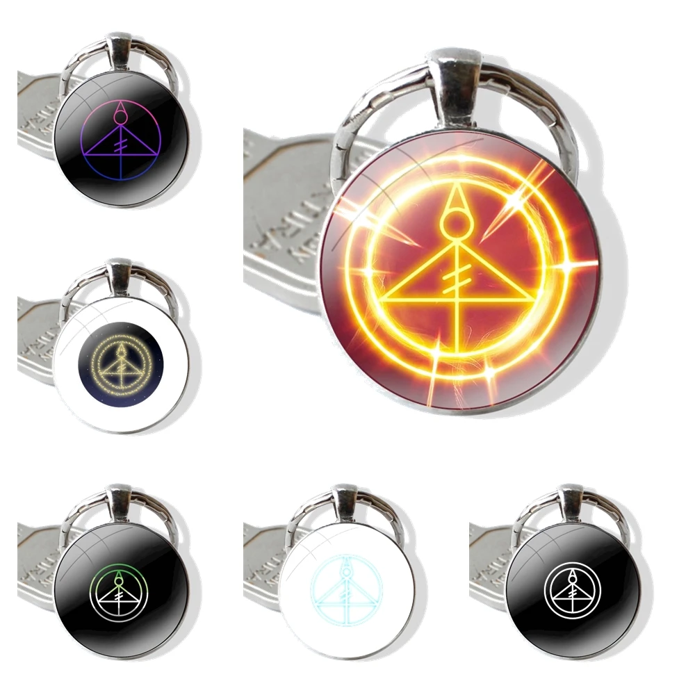 Keychain Handmade Glass Cabochon Key Ring Holder Pendant Key Chains Light Glyph Glowing Yellow