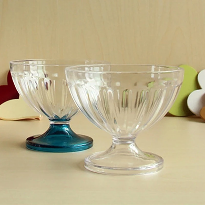 250ml Clear Salad Bowl for Dessert Mill Shake Goblet Glass Embossed Ice Cream Cup Transparent Creative Salad Plates