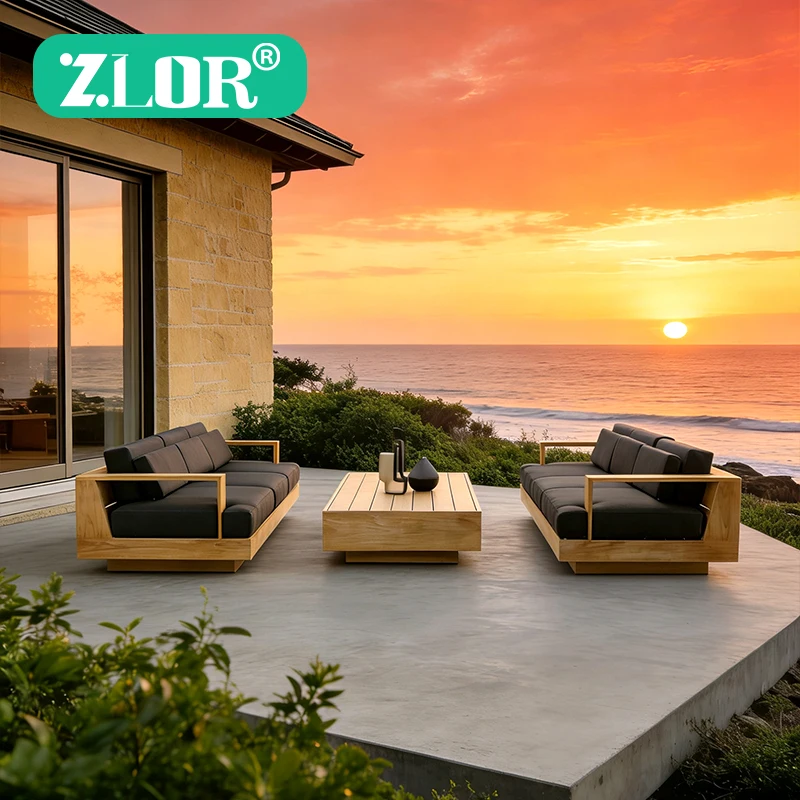 Luxury Teak Modern Waterproof Durable Rust-Proof Outdoor Sofa Set for Garden Villa Living Room & Courtyard Use