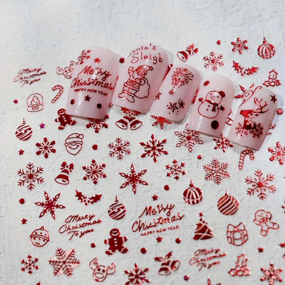 عيد الميلاد مسمار الفن الشارات-الأيائل، ندفة الثلج، موضوع عيد الميلاد، زينة الأظافر البلاستيكية ذاتية اللصق مع بريق، مسمار الديكور #6