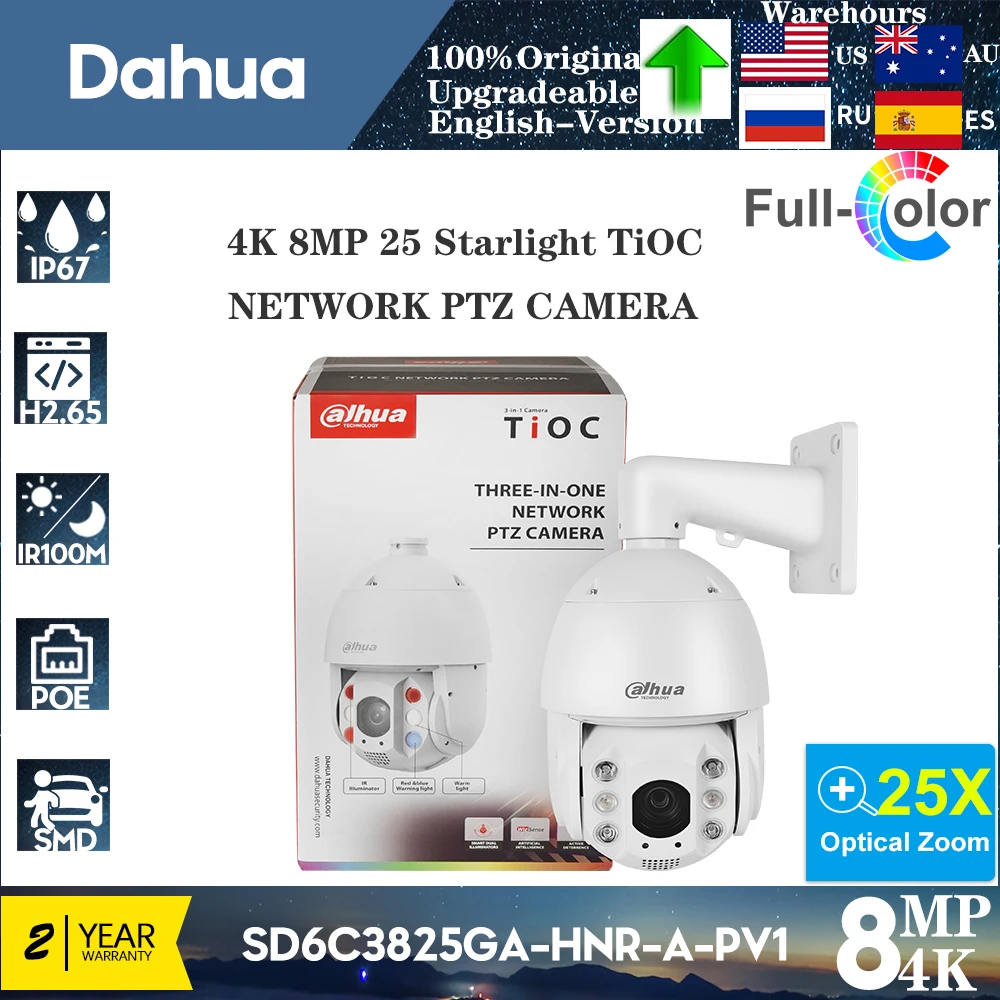 Original Dahua 4k 8MP SD6C3825GA-HNR-A-PV1 Auto-Tracking Face Detection SMD4.0 25X Optical Zoom Starlight TiOC NETWORK PTZ Camer