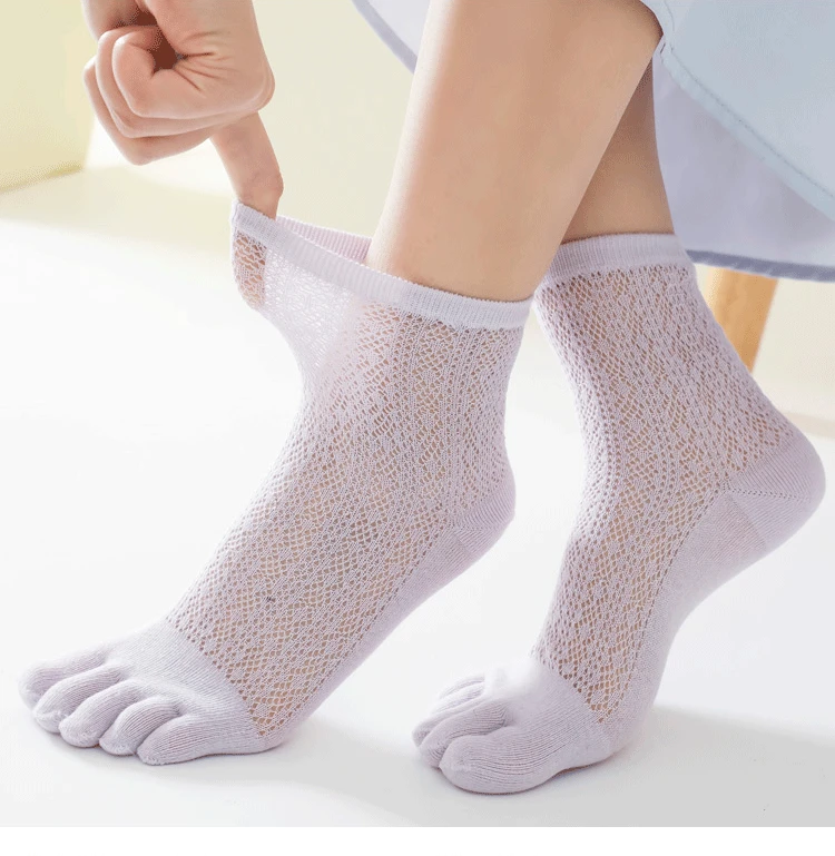 Mesh Summer Mid-Tube Five-Finger Socks Split-Toe Socks Women's Cotton Socks High-Quality Cotton Four-Season Thin Five Toe Socks