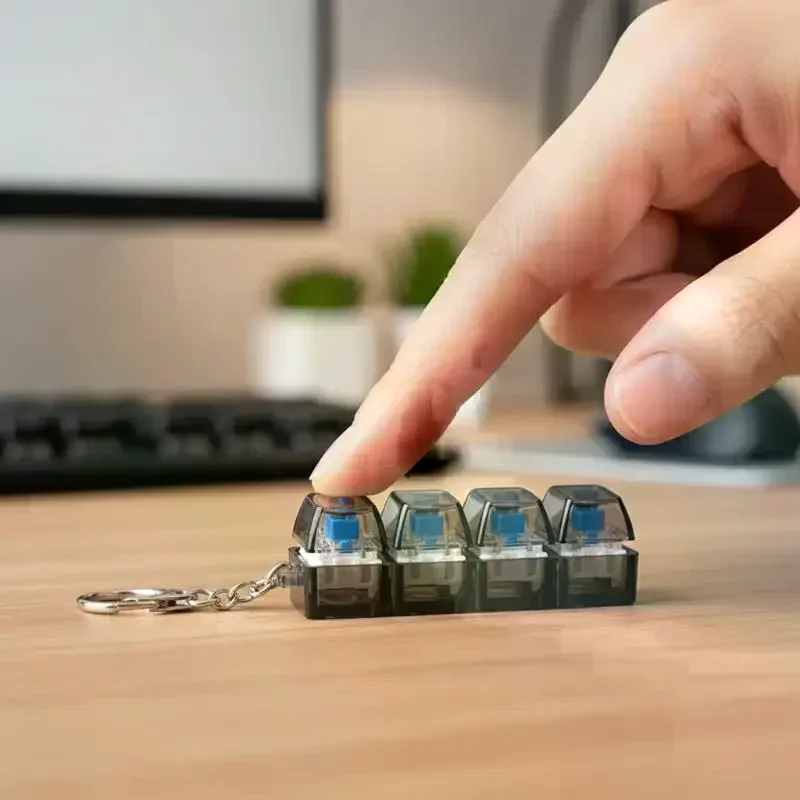 1PC Light Up Keyboard Keychain Stress Relief Clickable LED Button Toy for People with Anxiety Office Desk Accessory