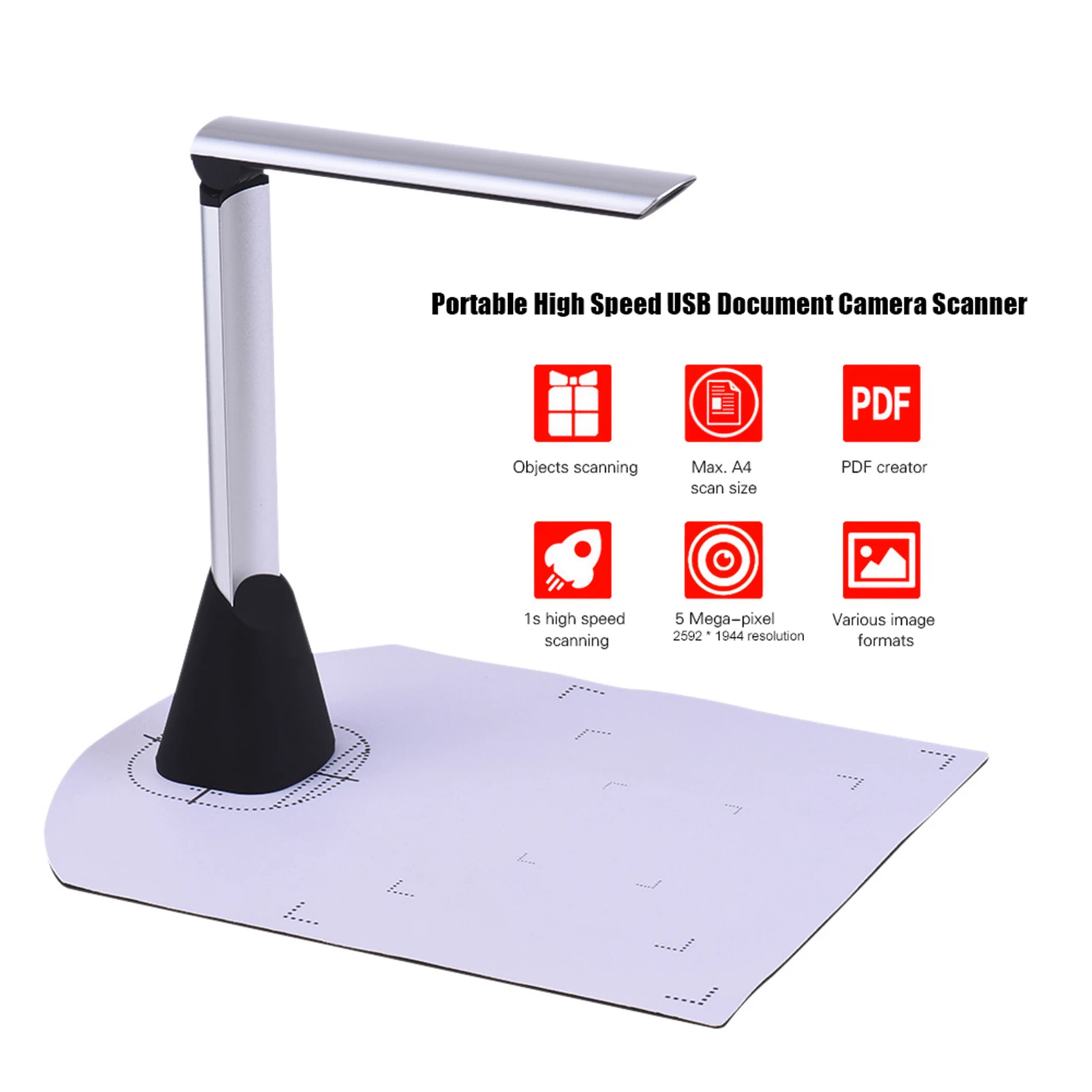 

Portable High Speed USB Book Image Document Camera Scanner 5 Mega-pixel HD High-Definition Max. A4 Scanning Size with OCR