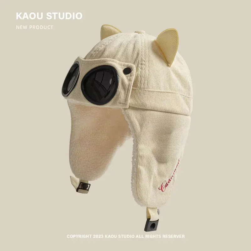 جديد جودة عالية المتخصصة الشتاء لطيف النظارات الشمسية الطيار قبعة الرجال والنساء آذان القط المخملية تزلج الأذن حماة منفذها القبعات Gorras