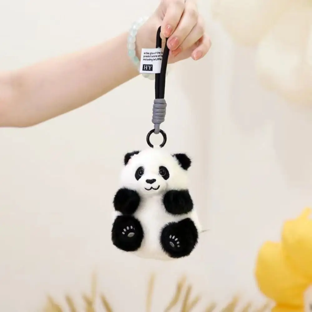 จําลอง Panda Plush ของเล่นจี้เครื่องประดับคอลเลกชันสัตว์ Panda พวงกุญแจการ์ตูน Fluffy Plush Creative Keyring