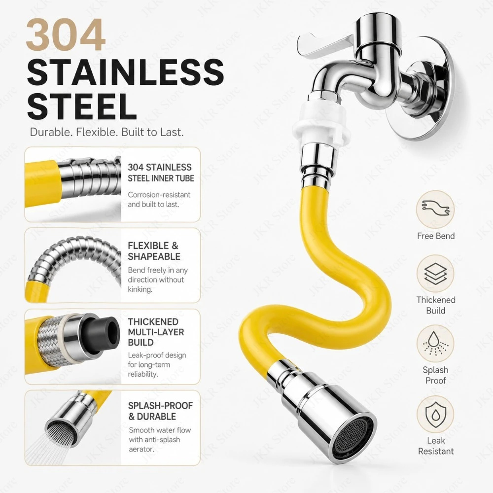Adjustable Stainless Steel Faucet Extender 2 Mode Flexible Tap Extension Pipe Splash Proof Water Saver for Sink Bathroom
