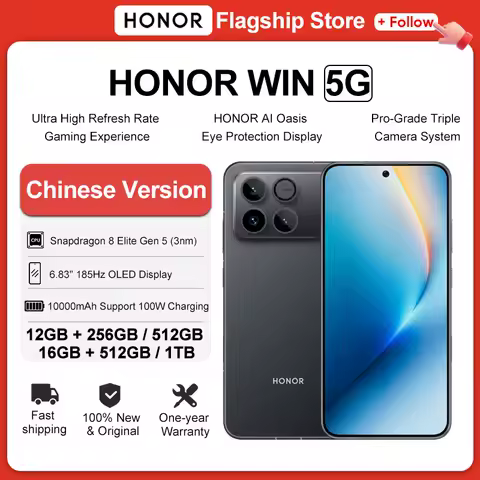 Chinese Version HONOR WIN Gaming Phone 6.83" 185Hz OLED Display Snapdragon 8 Elite Gen 5 10000mAh Battery Support 100W Charging