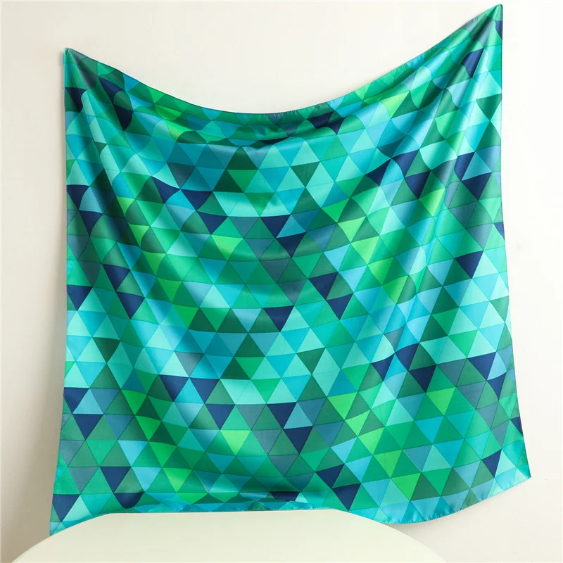 Colorful Triangle Pattern Large Square Scarf 90cm Simple Twill Silk Scarf Travel Sun Protection Shawl Scarf