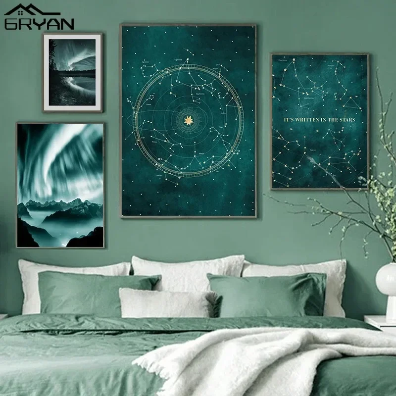درب التبانة الأبراج نجوم قماش علم التنجيم زودياك ابراج تسجيل الملصقات أسطورة سحرية اللوحة غرفة المعيشة ديكور الجمالية