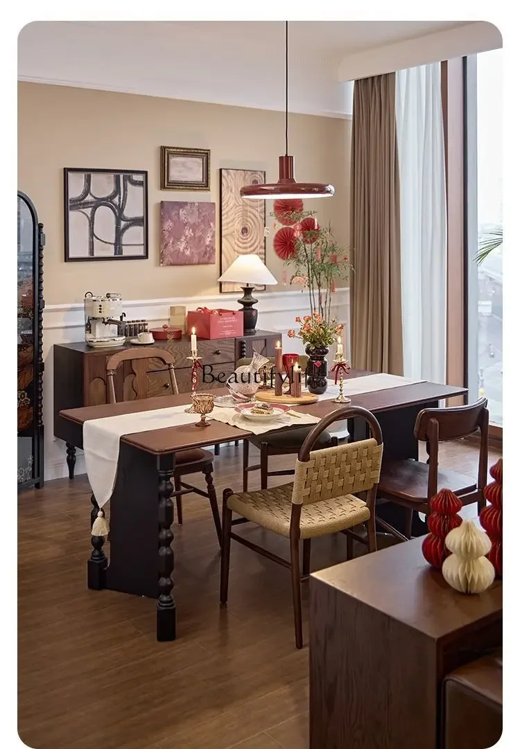 

yj21 French retro solid wood dining table household antique square table dining table multi-function