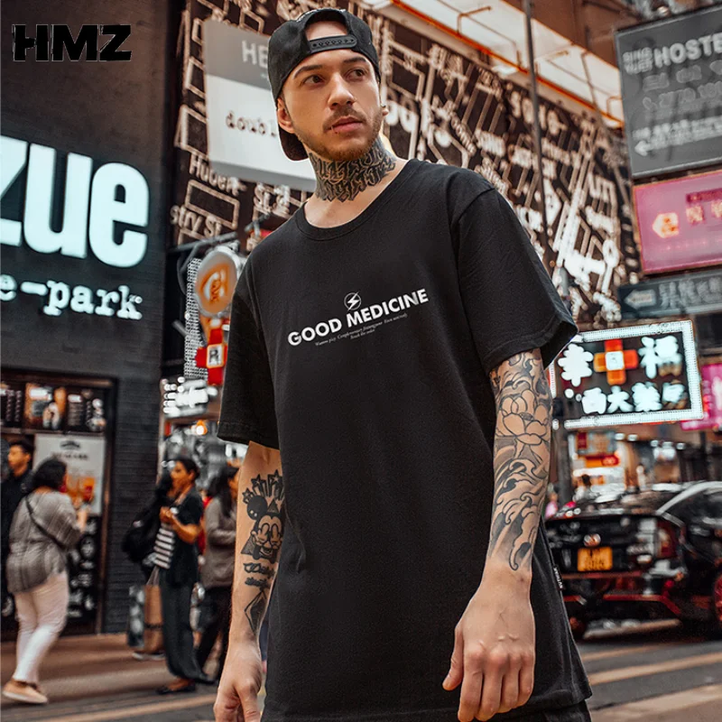 HMZ Letter Printing Men Tshirt Summer Simple Unisex Short Sleeve T Shirt Casual Loose T-shirt Male Streetwear Men Tops Oversized