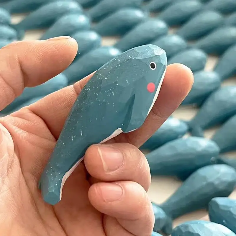 Hand Carved Wooden Cute Blue Whale Figurine Home Decor Gift For Ocean Lovers
