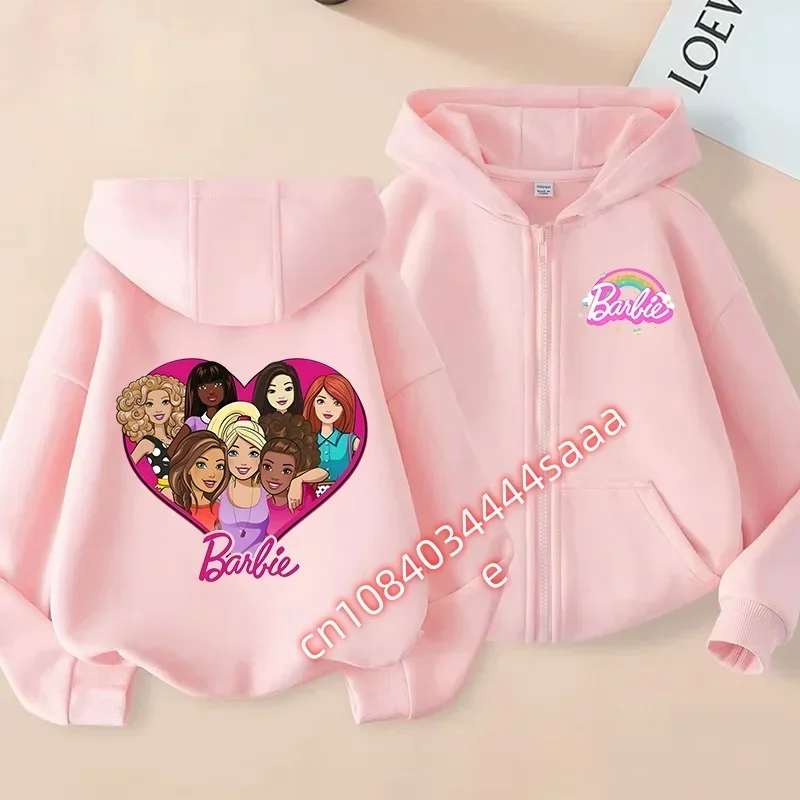 Kids Zip Up Sweatshirts Barbie Print Hoodie Children Clothes Kids Casual Tops Girl Boy Sweatshirt Zipper Hoody Streetwear