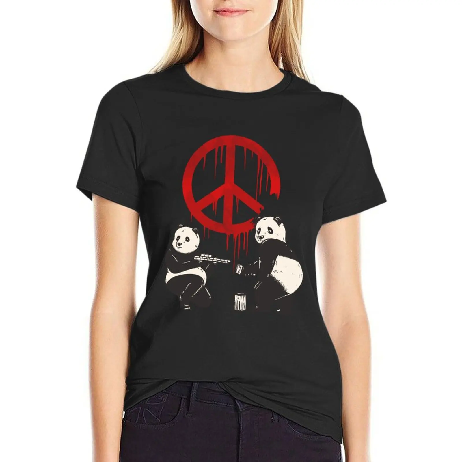 Pandalism 2 Peace Sign T-Shirt tops tees female black t-shirts for Women