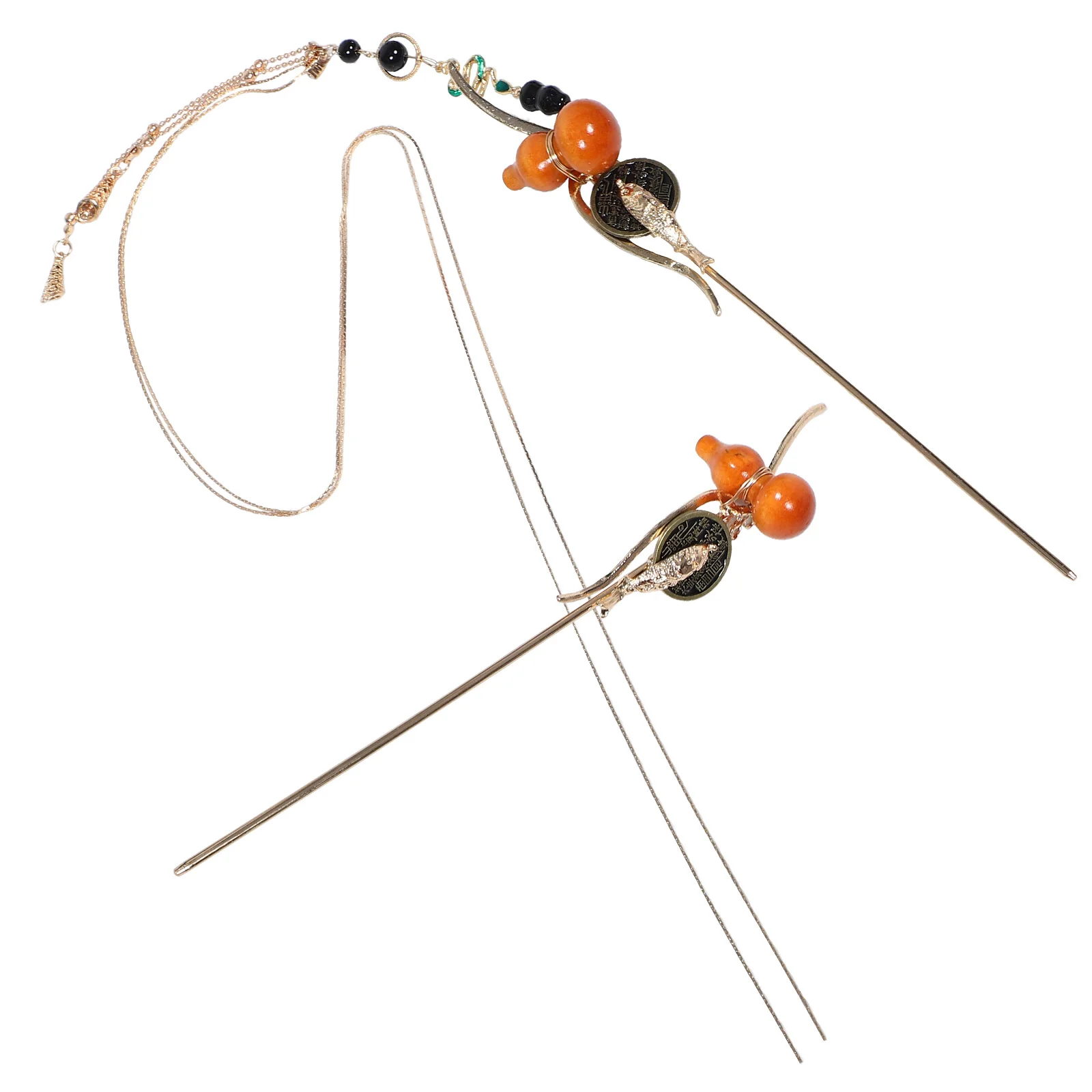 

2pcs Chinese Hanfu Pins Gourd Design Metal Hairpin Tassel Women Vintage Traditional Hair Accessories Bun Sticks Chignon Holders