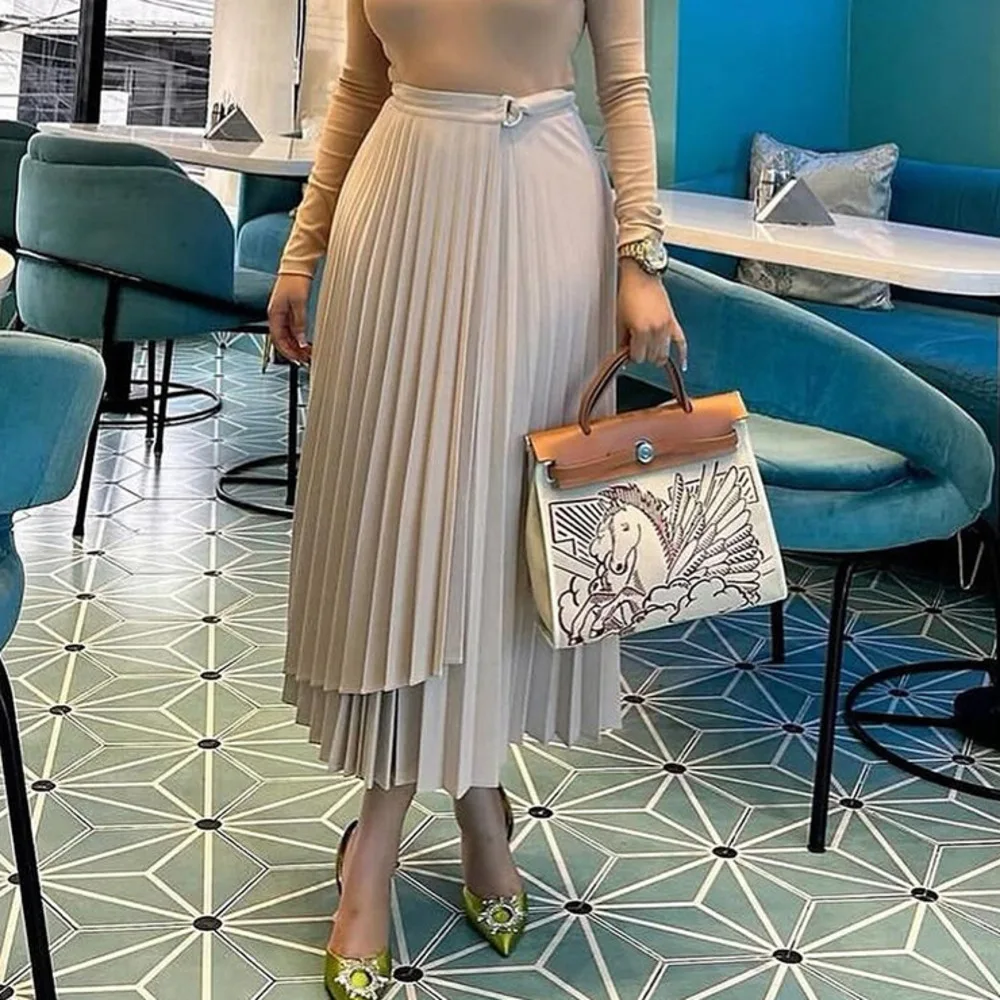 

Women's 2024 Summer Skirt New High Waist Slim Lacing Irregular Stylish Pleated Mid Length A-line Chic And Elegant Woman Skirt