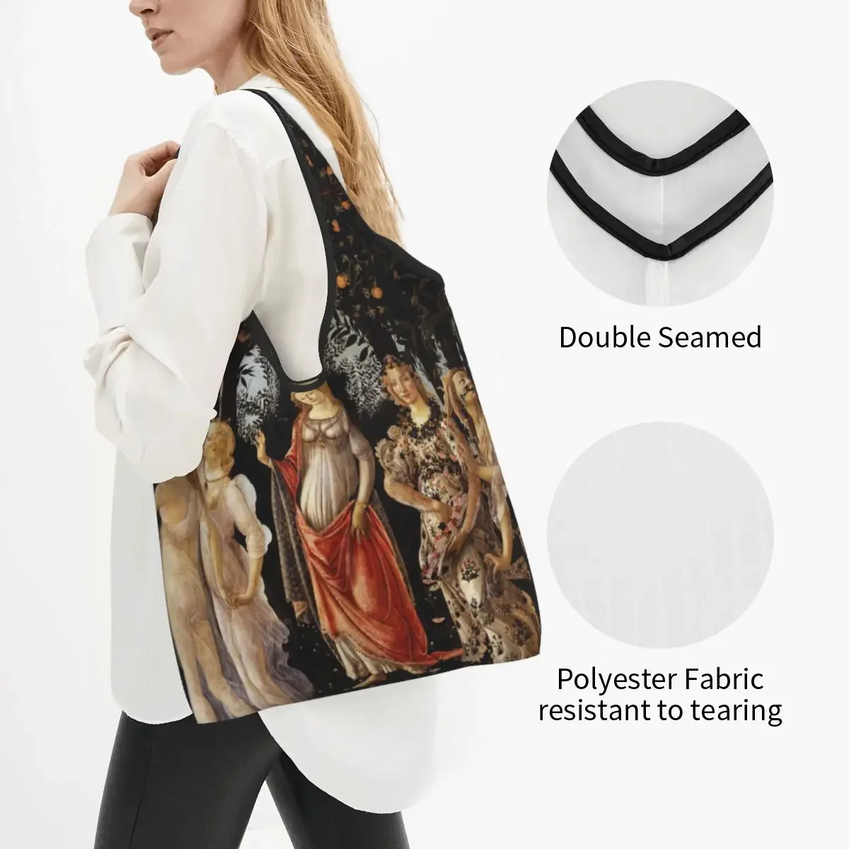 Cute Printing Sandro Botticelli Primavera Shopping Tote Bags Portable Shoulder Shopper Famous Painting Handbag