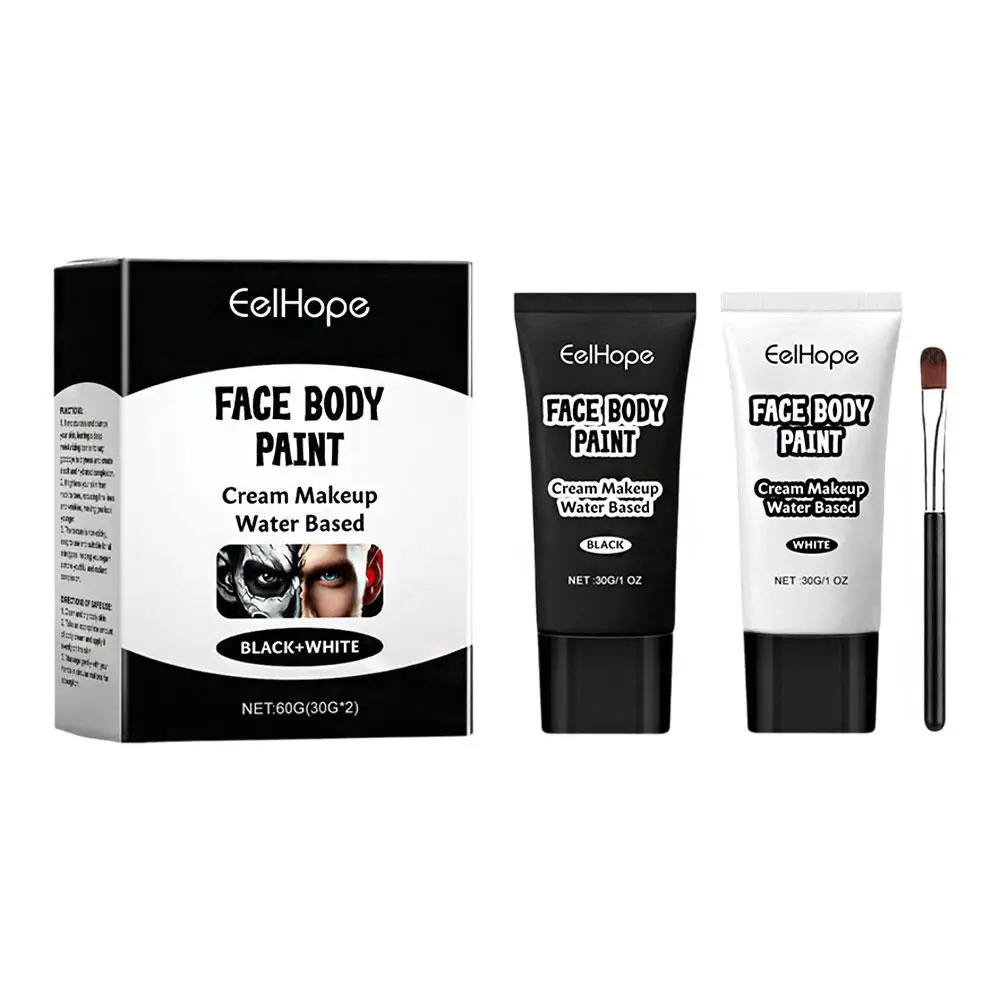 Fond de teint noir et blanc d'Halloween, crème anti-cernes, maquillage pour le visage Cosplay, visage Zombie, 1 ensemble, crème blanche P5N0