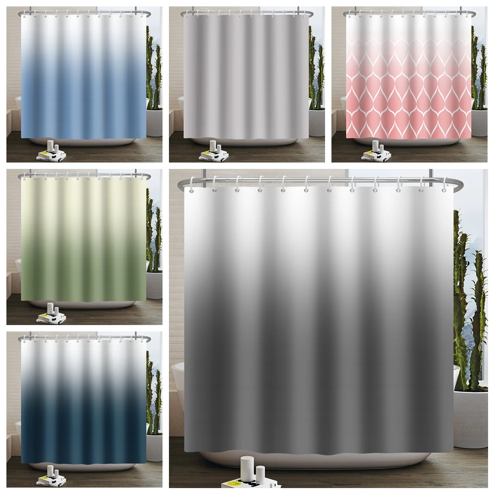 Solid Color Ombre Shower Curtain for Bathroom Gradient Textured Modern Abstract Elegant Chic Waterproof Shower Curtain With Hook