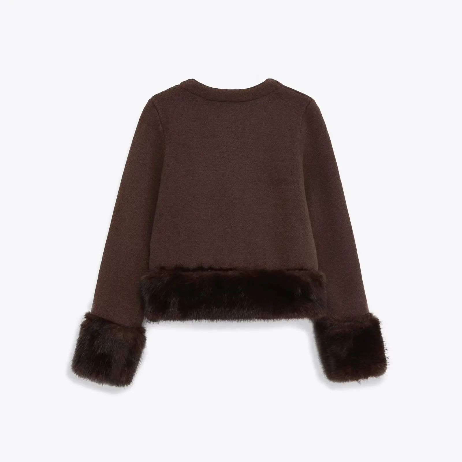 النمط الأوروبي والأمريكي 2025 منتجات الخريف الجديدة تأثير الفراء الاصطناعي للمرأة تقسم سترة محبوكة #2